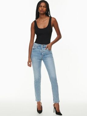 Aritzia Denim Forum Blue The Yoko High Rise Slim Jeans Size 27 Cotton Button Fly